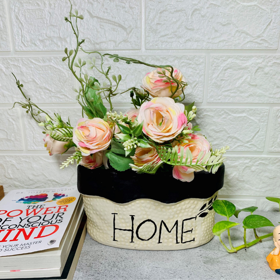 Homefrills Stylish Matte Finish Home Print Ceramic planters Pot Gamla for Indoor & Outdoor Home, Garden, Office Decor,Balcony Planters Pot Gamla Size-20 * 11 cm